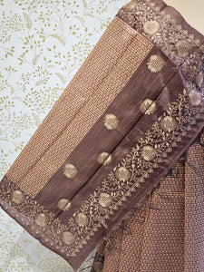 Hakoba Embroidered Kalamkari Cotton Tussar Saree with Floral Border