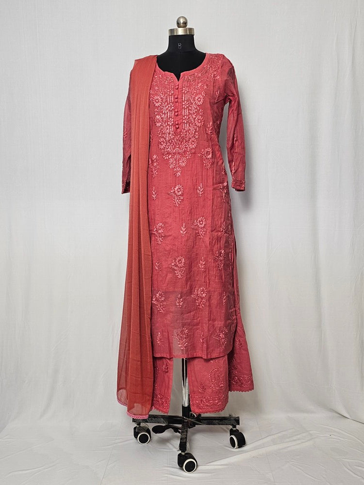 Cotton Chanderi Lakhnavi Kurta Palazzo Dupatta Set