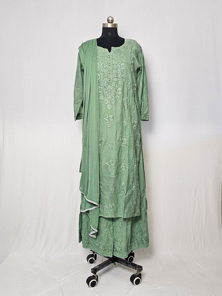 Cotton Chanderi Lakhnavi Kurta Palazzo Dupatta Set