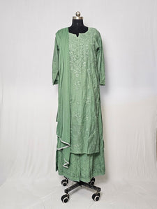 Cotton Chanderi Lakhnavi Kurta Palazzo Dupatta Set