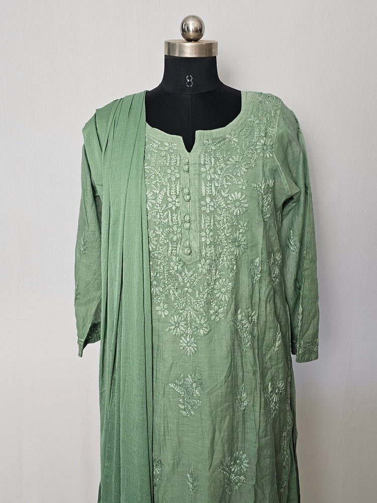 Cotton Chanderi Lakhnavi Kurta Palazzo Dupatta Set