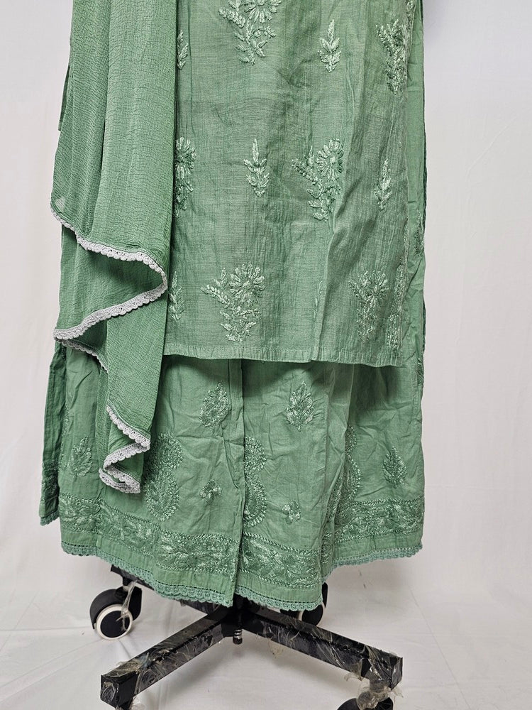 Cotton Chanderi Lakhnavi Kurta Palazzo Dupatta Set