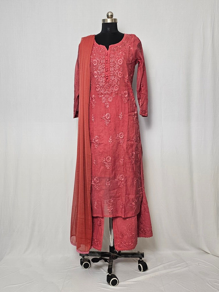 Cotton Chanderi Lakhnavi Kurta Palazzo Dupatta Set