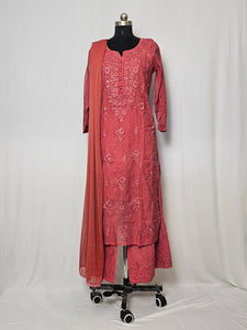 Cotton Chanderi Lakhnavi Kurta Palazzo Dupatta Set