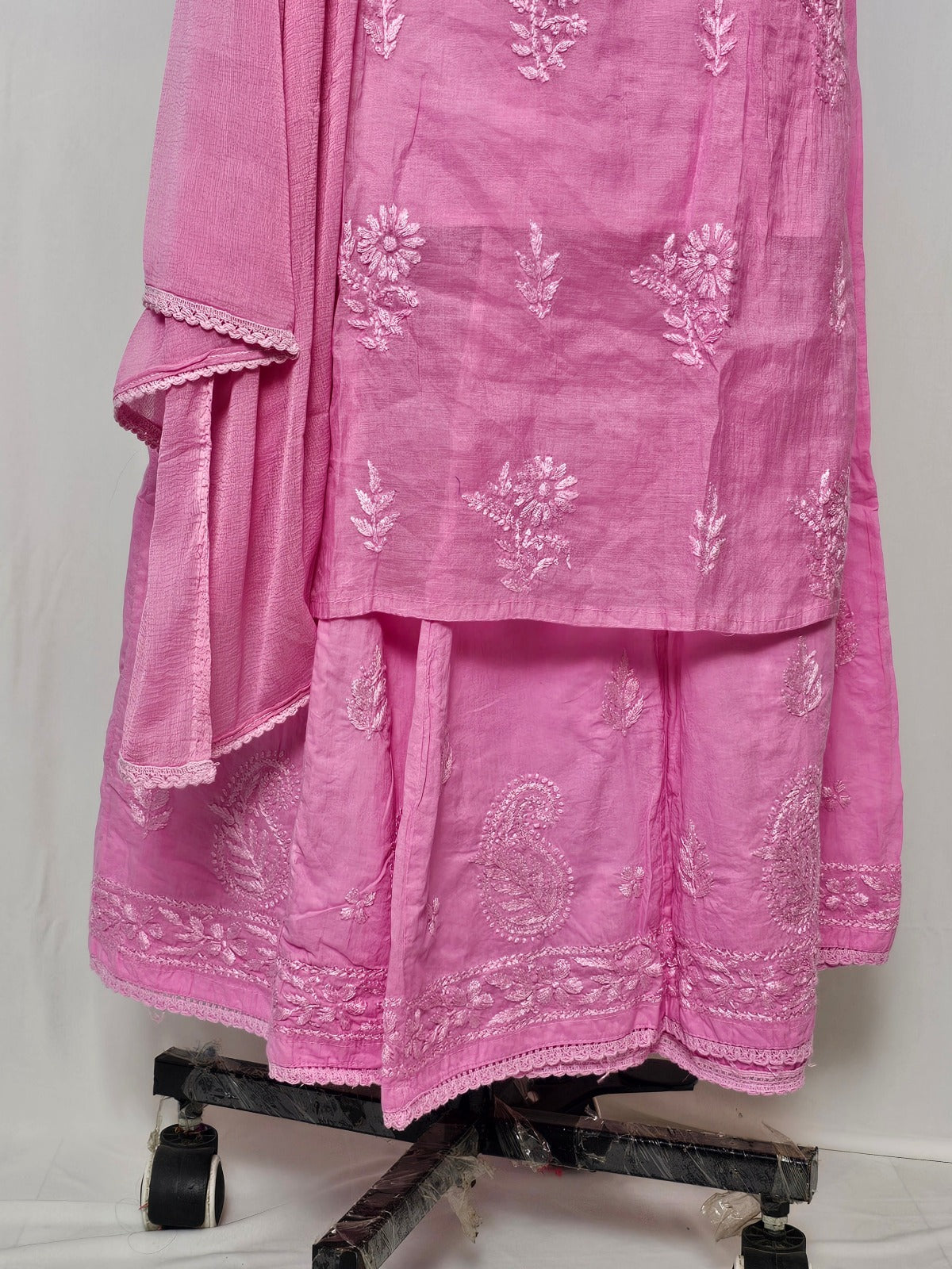 Cotton Chanderi Lakhnavi Kurta Palazzo Dupatta Set