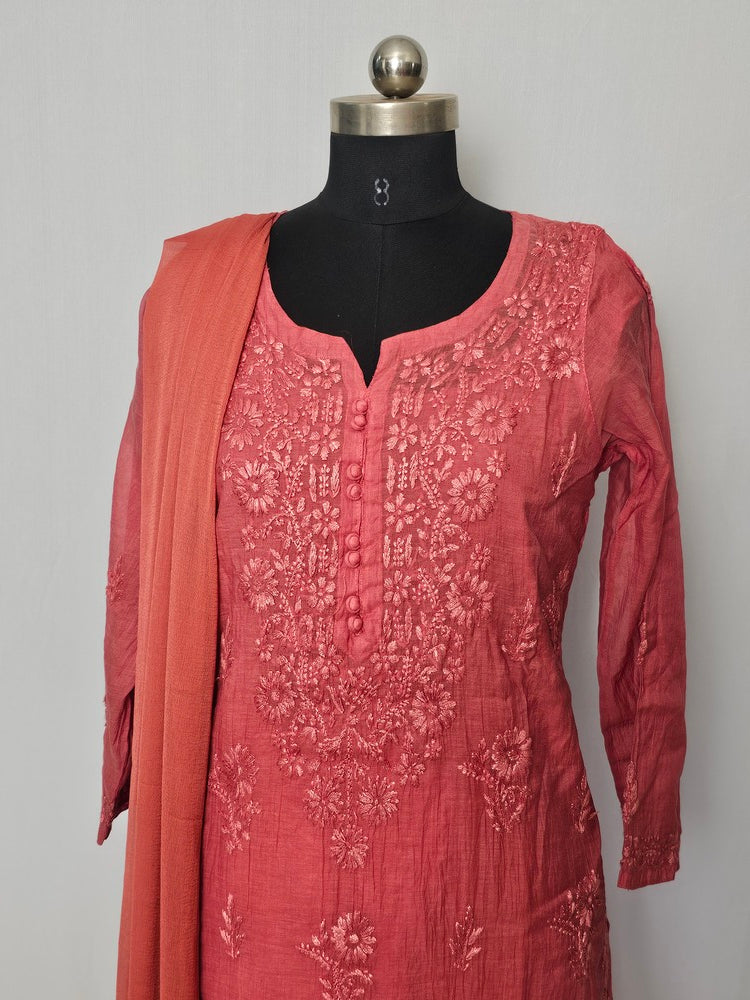 Cotton Chanderi Lakhnavi Kurta Palazzo Dupatta Set