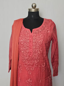 Cotton Chanderi Lakhnavi Kurta Palazzo Dupatta Set