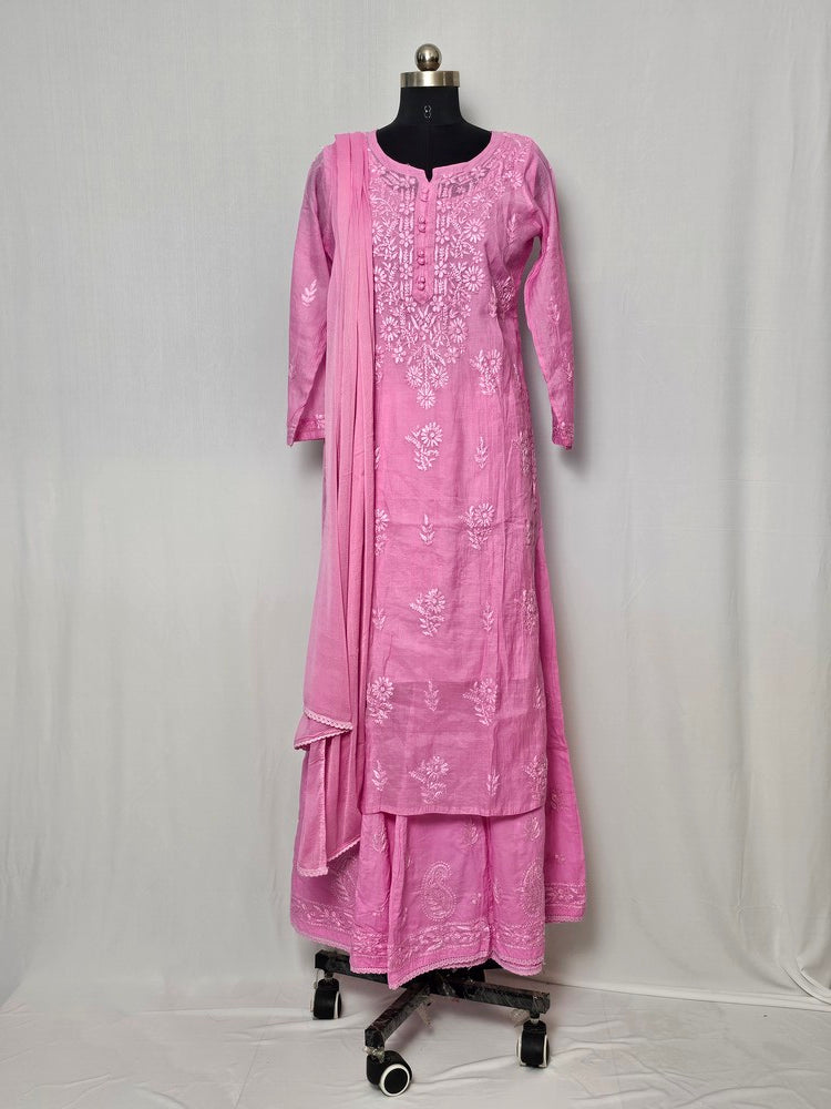 Cotton Chanderi Lakhnavi Kurta Palazzo Dupatta Set