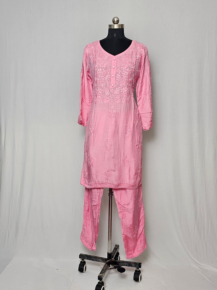Cotton Lakhnavi Work Kurta Palazzo Co-ord Set