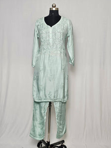 Cotton Lakhnavi Work Kurta Palazzo Co-ord Set