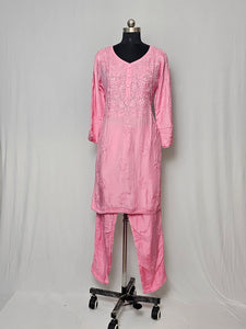 Cotton Lakhnavi Work Kurta Palazzo Co-ord Set
