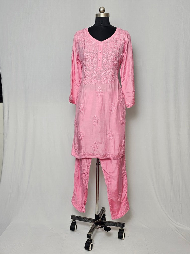 Cotton Lakhnavi Work Kurta Palazzo Co-ord Set