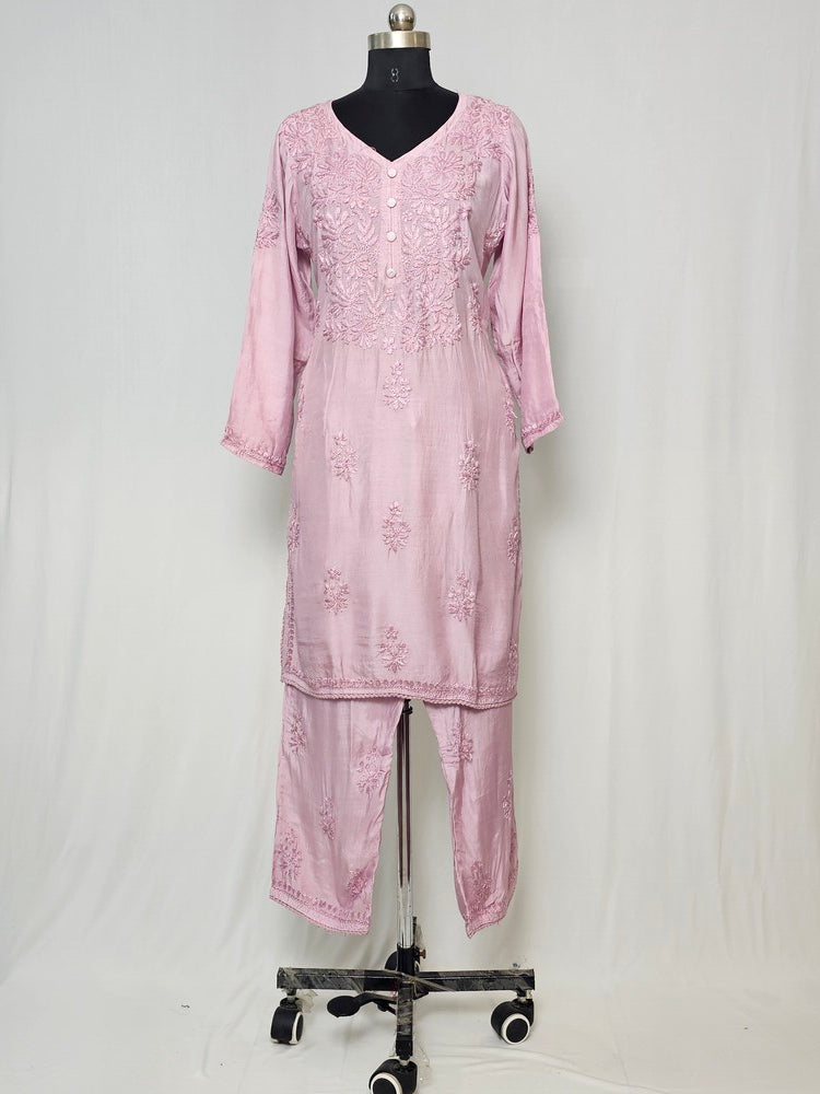 Cotton Lakhnavi Work Kurta Palazzo Co-ord Set