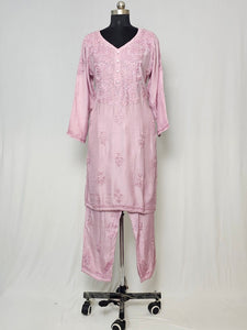 Cotton Lakhnavi Work Kurta Palazzo Co-ord Set