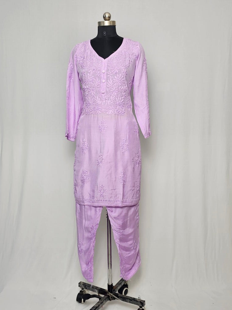 Cotton Lakhnavi Work Kurta Palazzo Co-ord Set