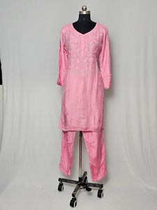 Cotton Lakhnavi Work Kurta Palazzo Co-ord Set