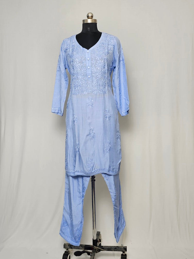 Cotton Lakhnavi Work Kurta Palazzo Co-ord Set