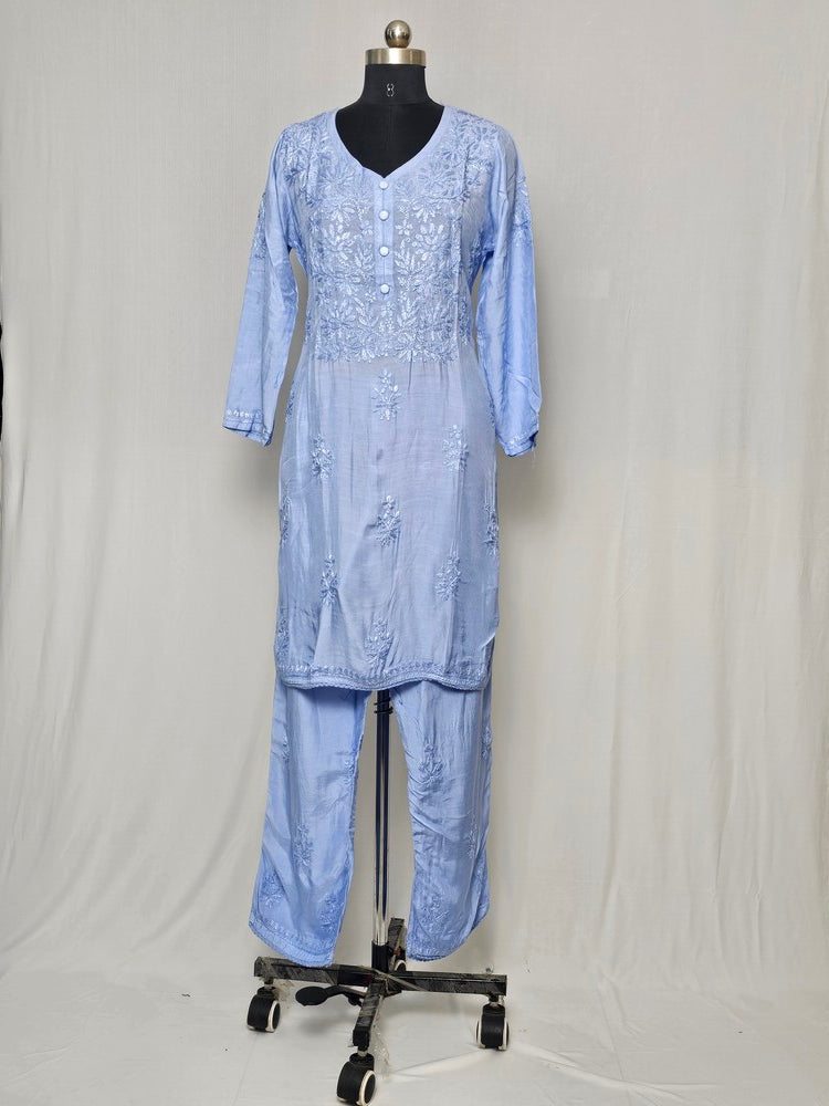 Cotton Lakhnavi Work Kurta Palazzo Co-ord Set