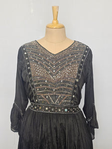 Chiffon Cutdana Mirror Work Indo-Western Gown | Nityaqalá