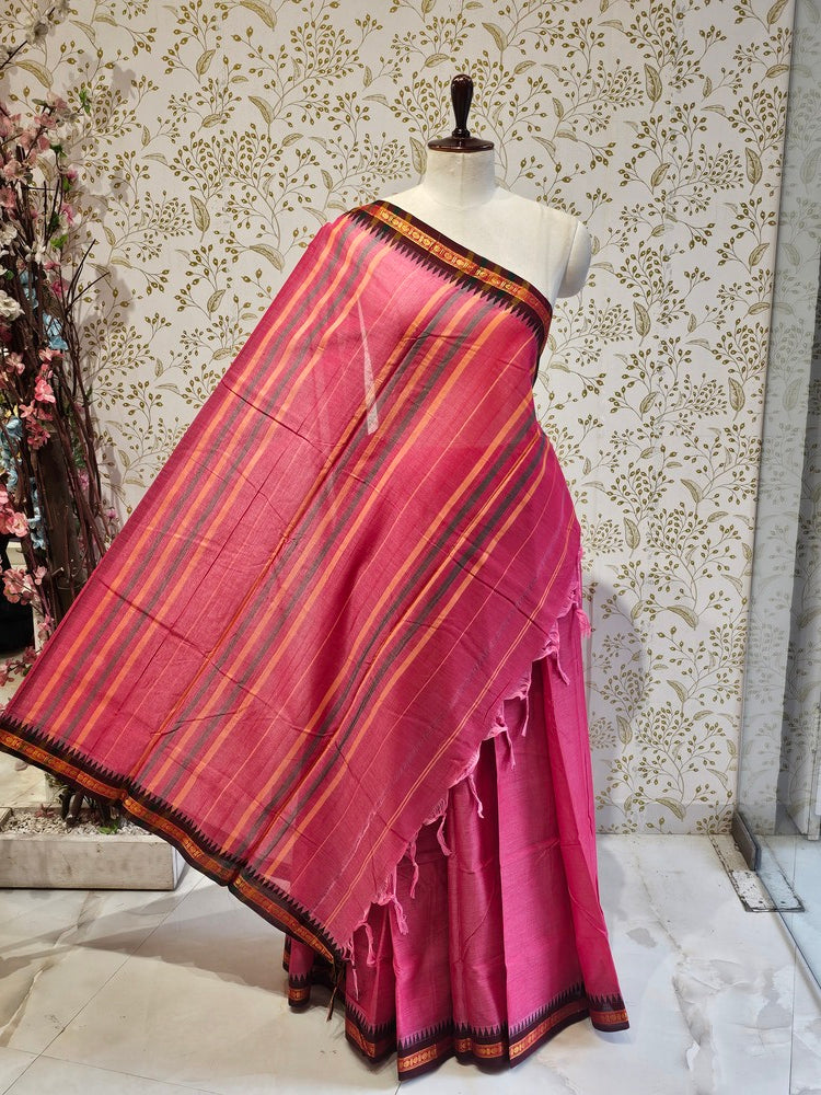 Cotton Gadwal Saree  Traditional Small Border & Lining Pallu