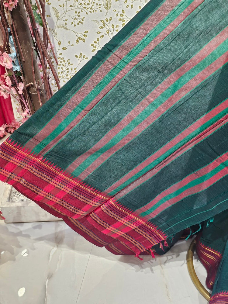 Narayanpeth Cotton Saree  Traditional Border & Lining Pallu