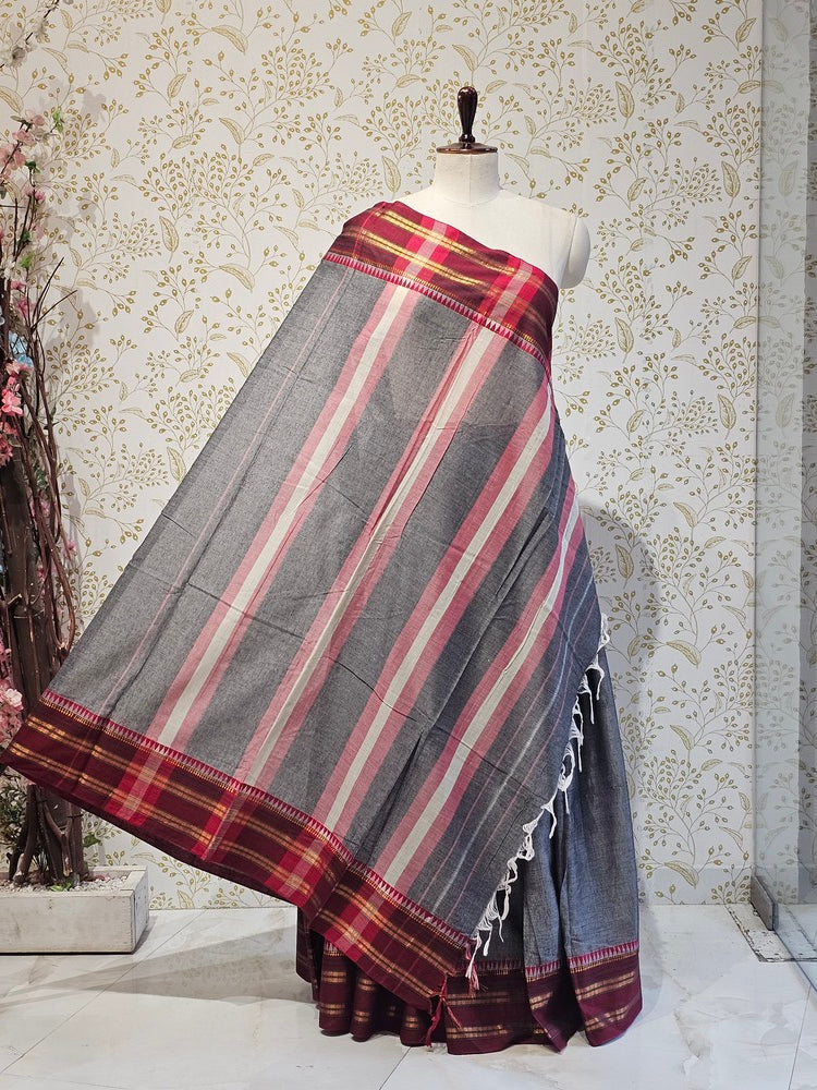 Narayanpeth Cotton Saree  Traditional Border & Lining Pallu