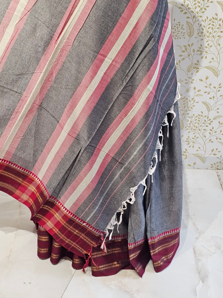 Narayanpeth Cotton Saree  Traditional Border & Lining Pallu