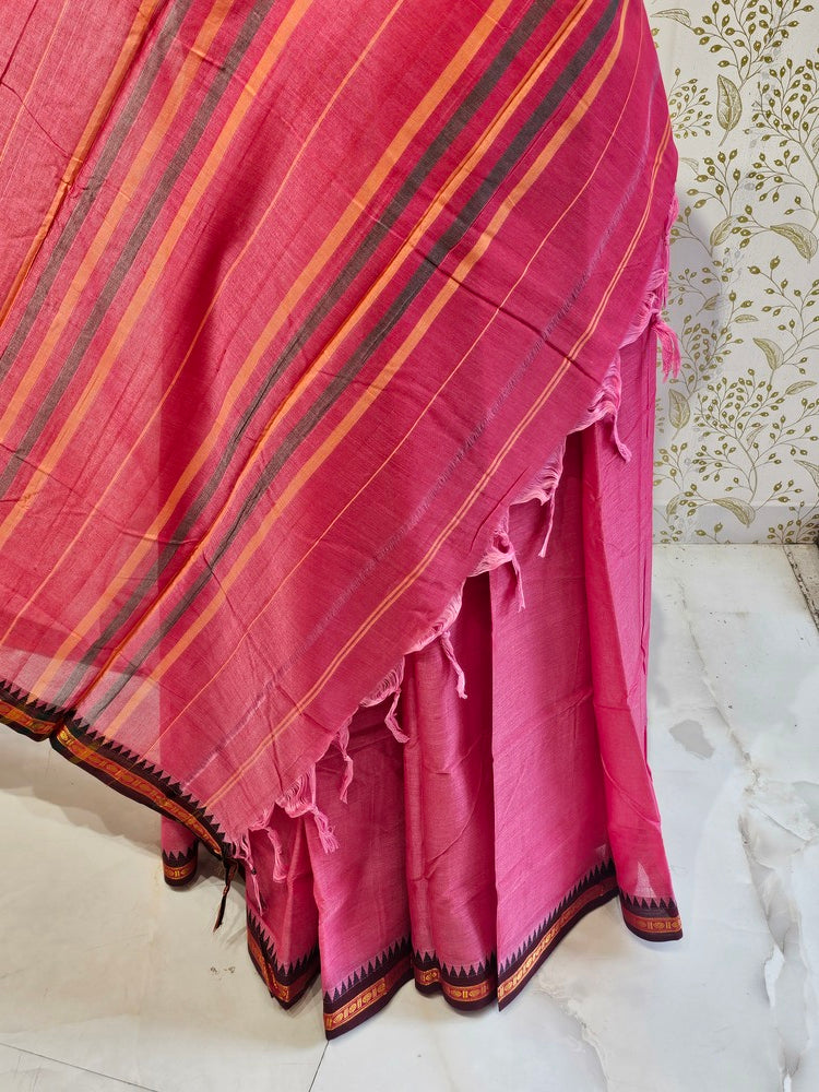 Cotton Gadwal Saree  Traditional Small Border & Lining Pallu
