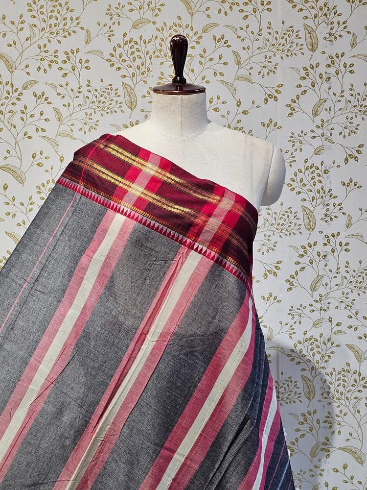 Narayanpeth Cotton Saree  Traditional Border & Lining Pallu