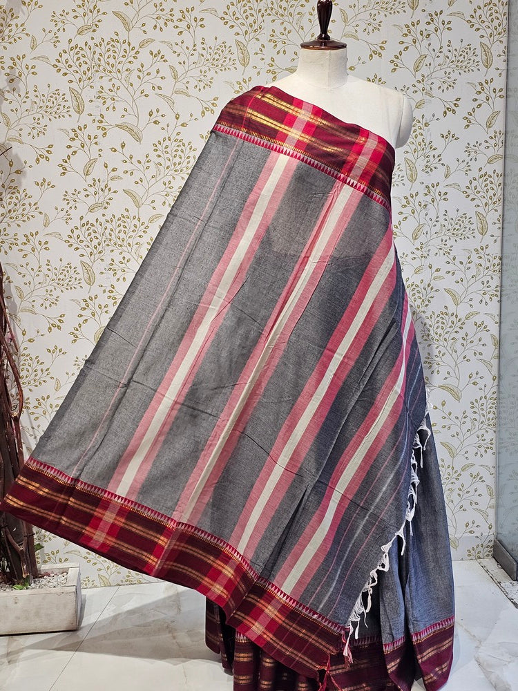 Narayanpeth Cotton Saree  Traditional Border & Lining Pallu