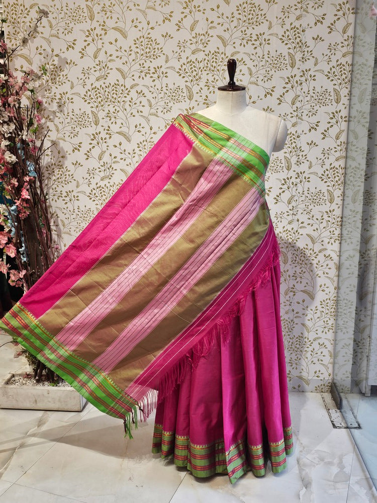 Narayanpeth Cotton Saree  Traditional Border & Lining Pallu