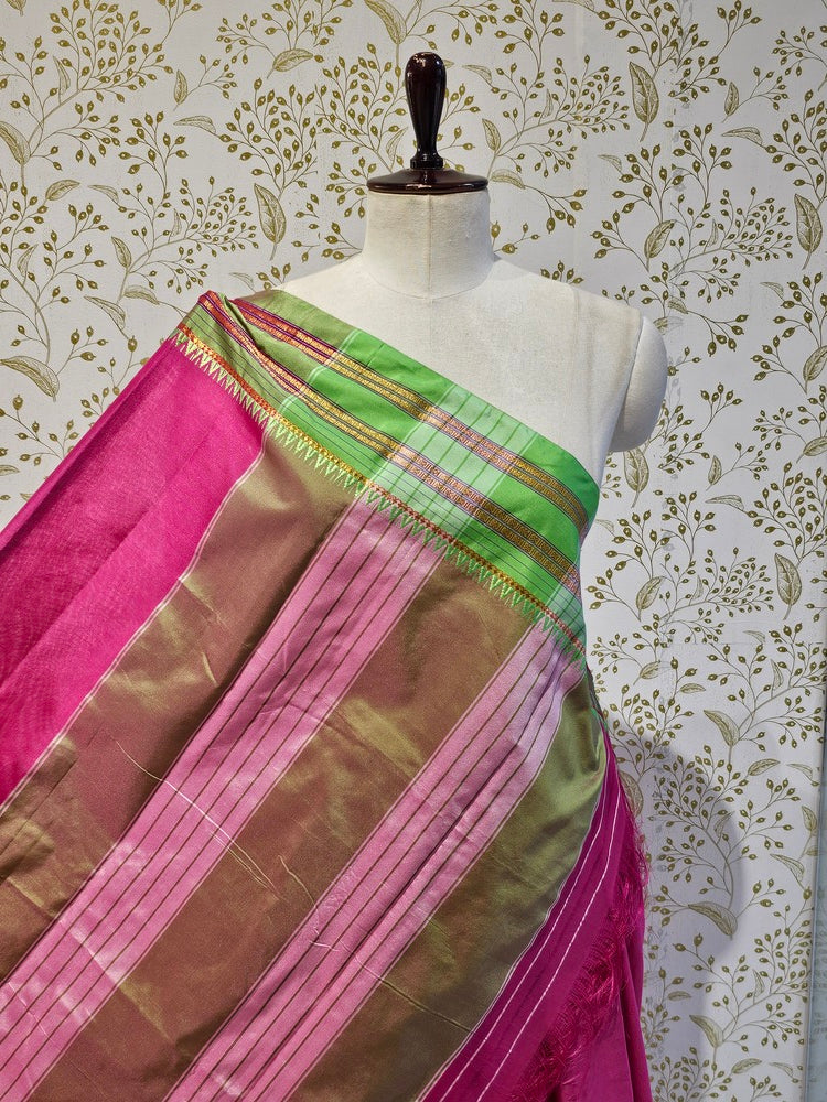 Narayanpeth Cotton Saree  Traditional Border & Lining Pallu