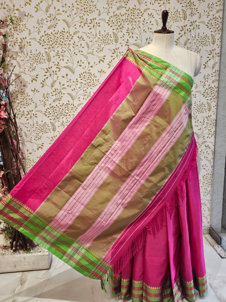 Narayanpeth Cotton Saree  Traditional Border & Lining Pallu