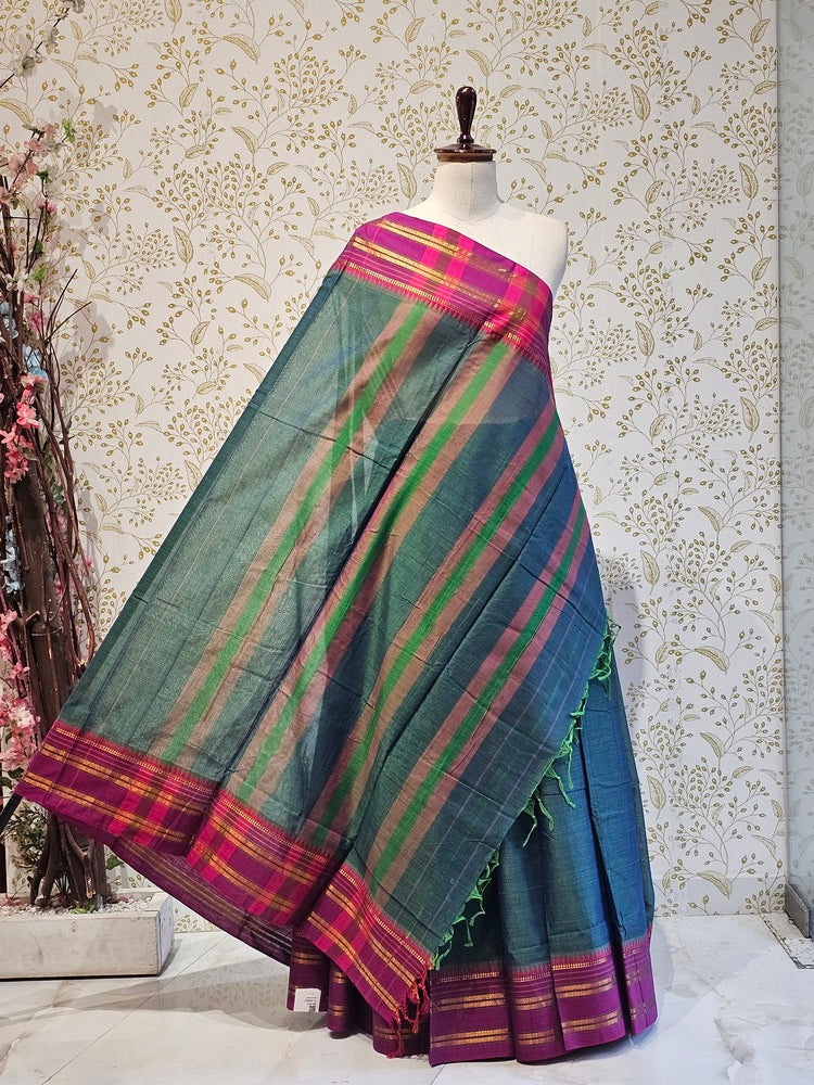 Narayanpeth Cotton Saree  Traditional Border & Lining Pallu