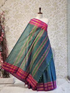 Narayanpeth Cotton Saree  Traditional Border & Lining Pallu
