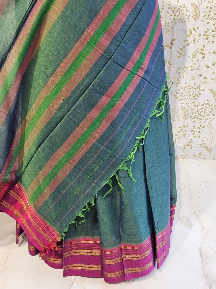 Narayanpeth Cotton Saree  Traditional Border & Lining Pallu