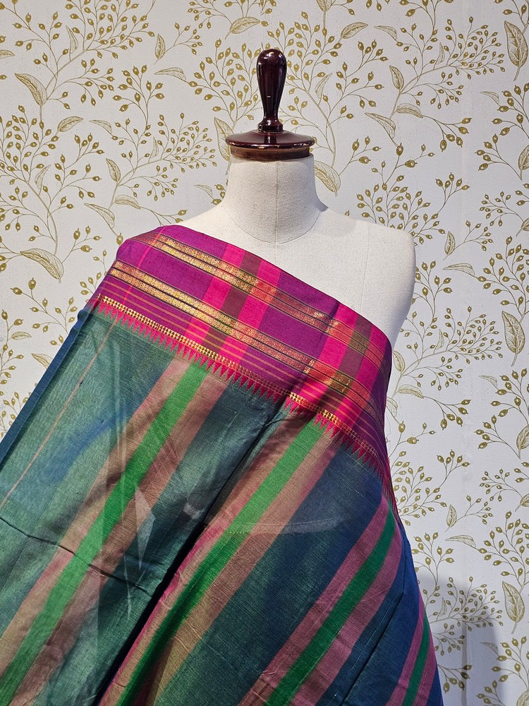Narayanpeth Cotton Saree  Traditional Border & Lining Pallu