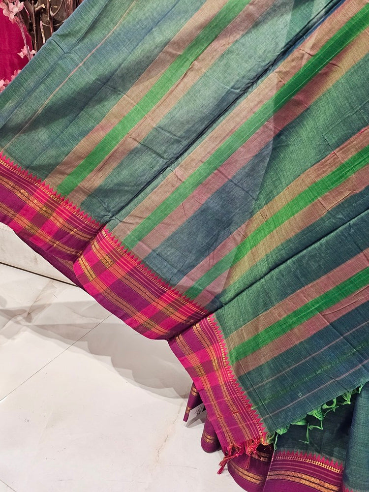Narayanpeth Cotton Saree  Traditional Border & Lining Pallu