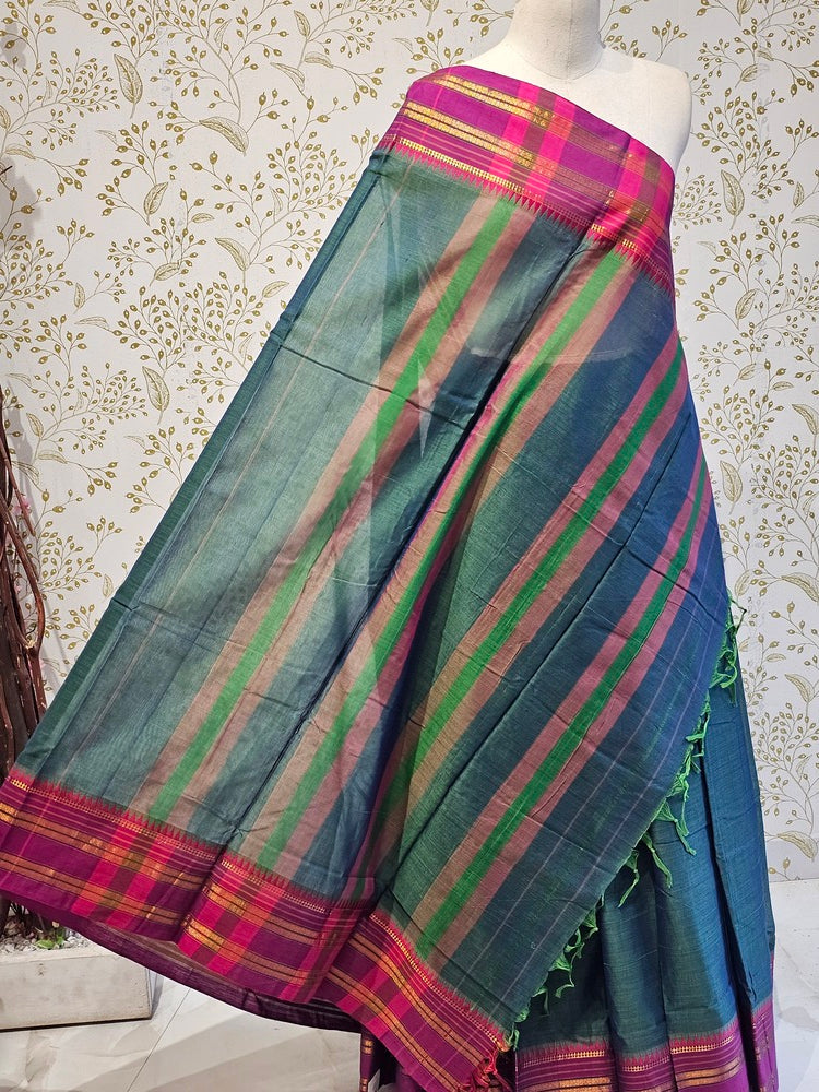 Narayanpeth Cotton Saree  Traditional Border & Lining Pallu