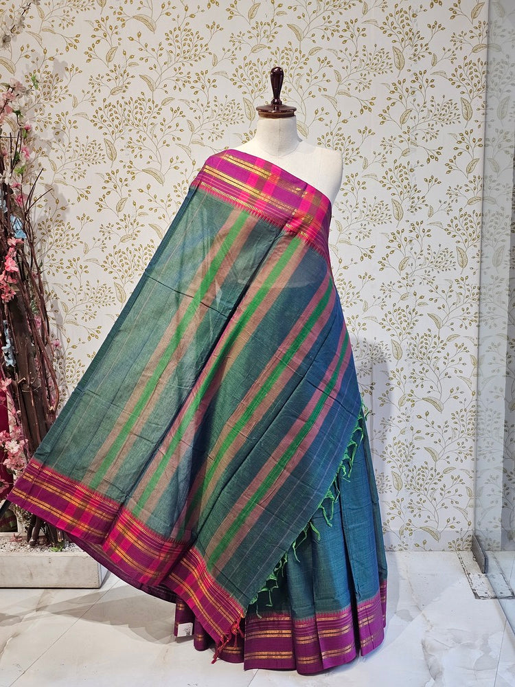 Narayanpeth Cotton Saree  Traditional Border & Lining Pallu