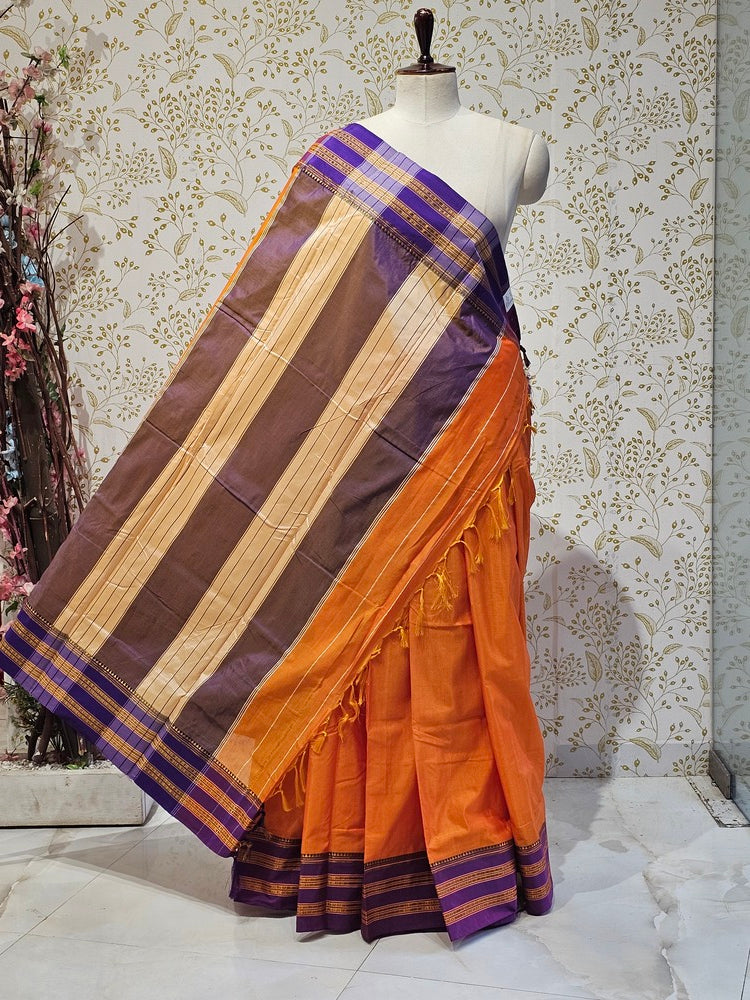Narayanpeth Cotton Saree  Traditional Border & Lining Pallu
