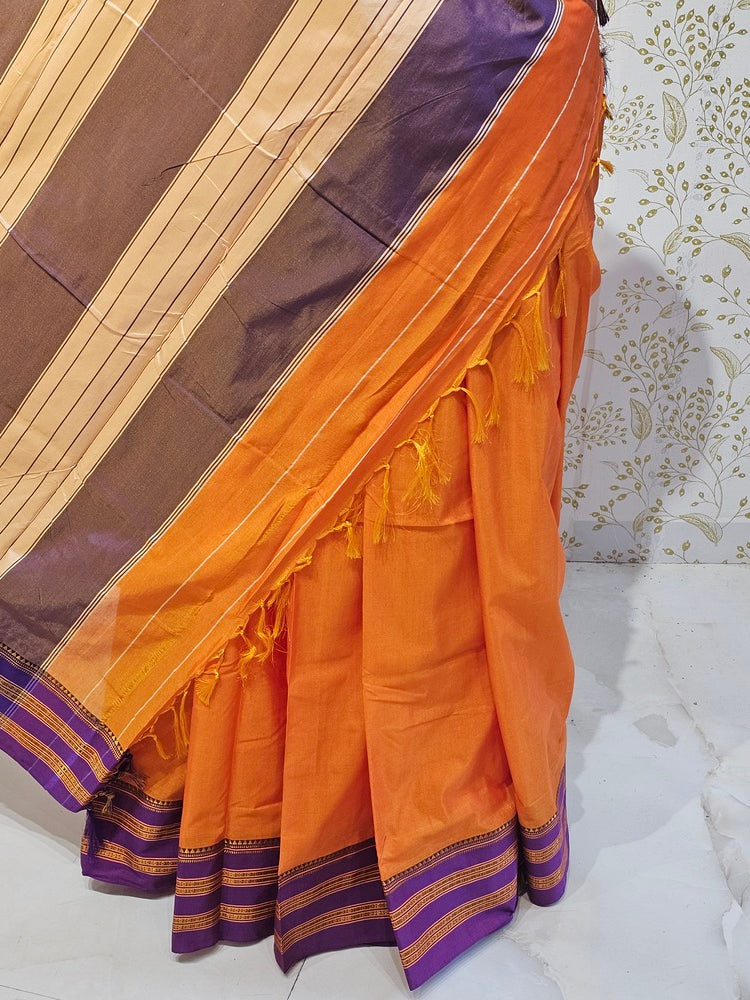 Narayanpeth Cotton Saree  Traditional Border & Lining Pallu