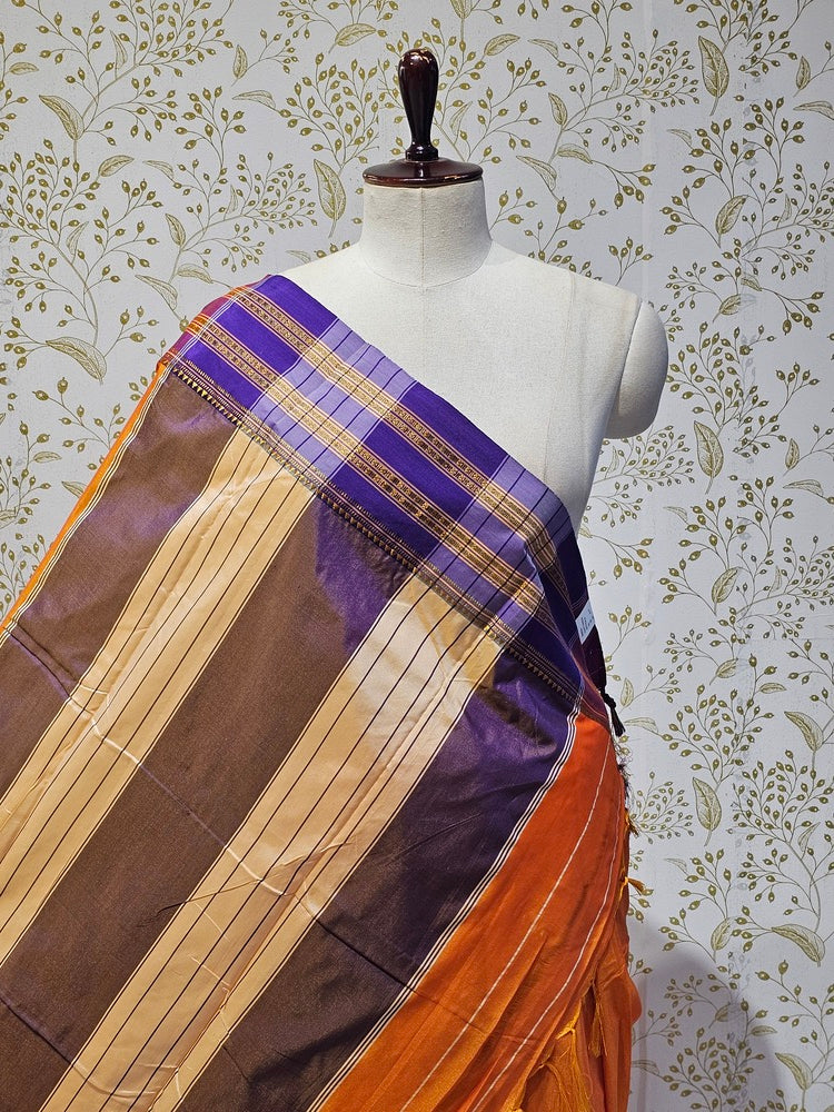 Narayanpeth Cotton Saree  Traditional Border & Lining Pallu