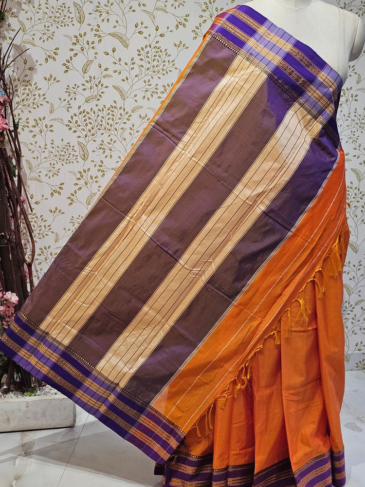 Narayanpeth Cotton Saree  Traditional Border & Lining Pallu
