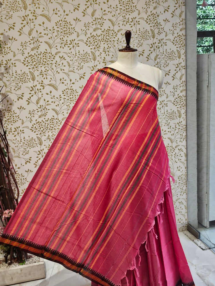 Cotton Gadwal Saree  Traditional Small Border & Lining Pallu