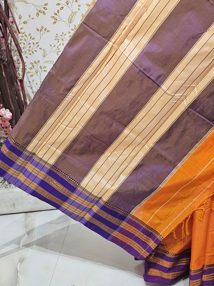 Narayanpeth Cotton Saree  Traditional Border & Lining Pallu