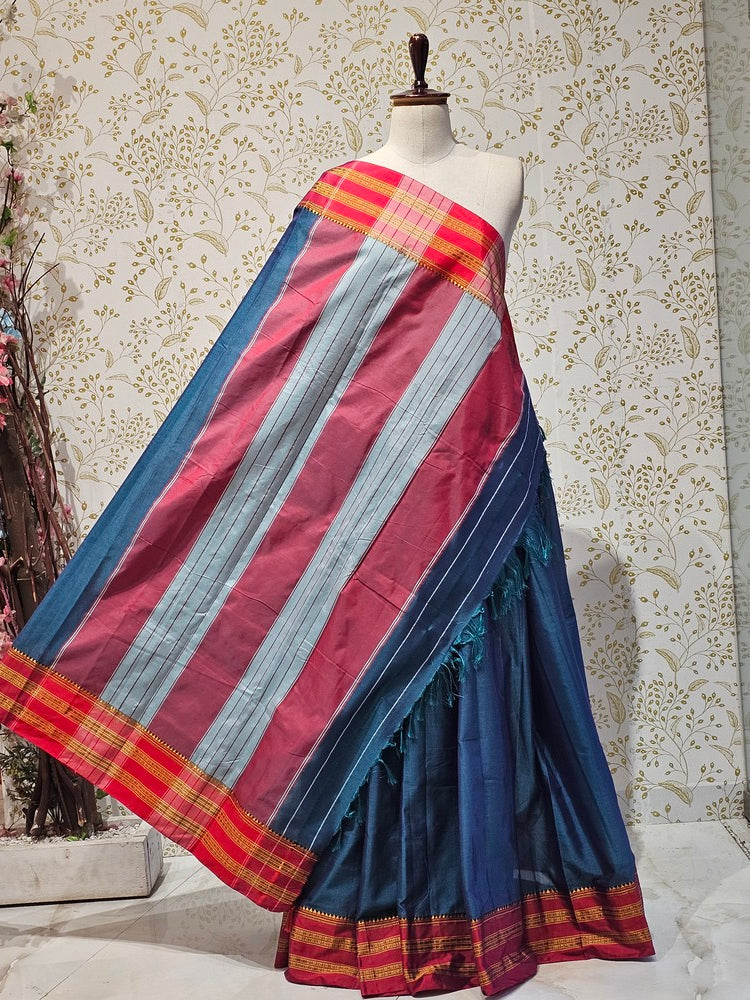 Narayanpeth Cotton Saree  Traditional Border & Lining Pallu