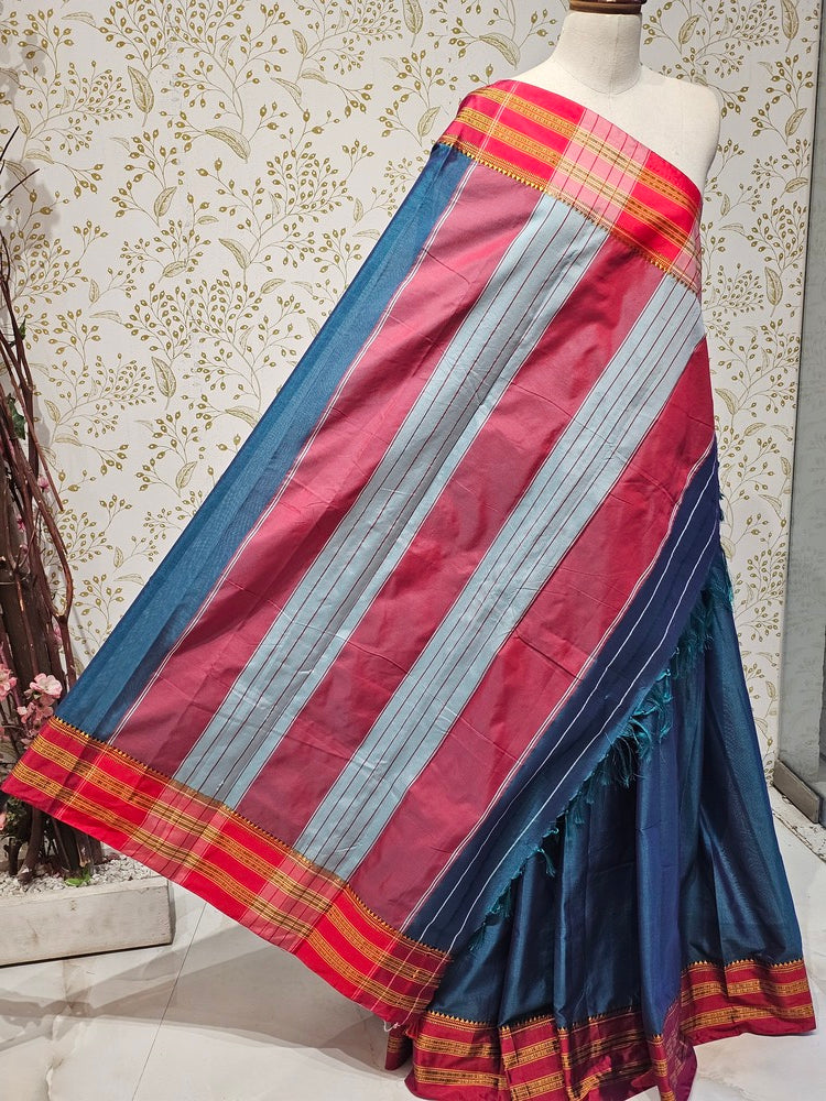 Narayanpeth Cotton Saree  Traditional Border & Lining Pallu