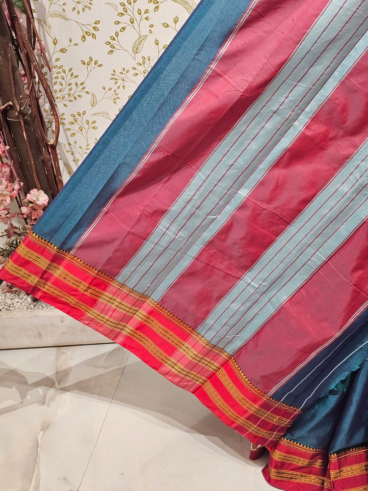 Narayanpeth Cotton Saree  Traditional Border & Lining Pallu