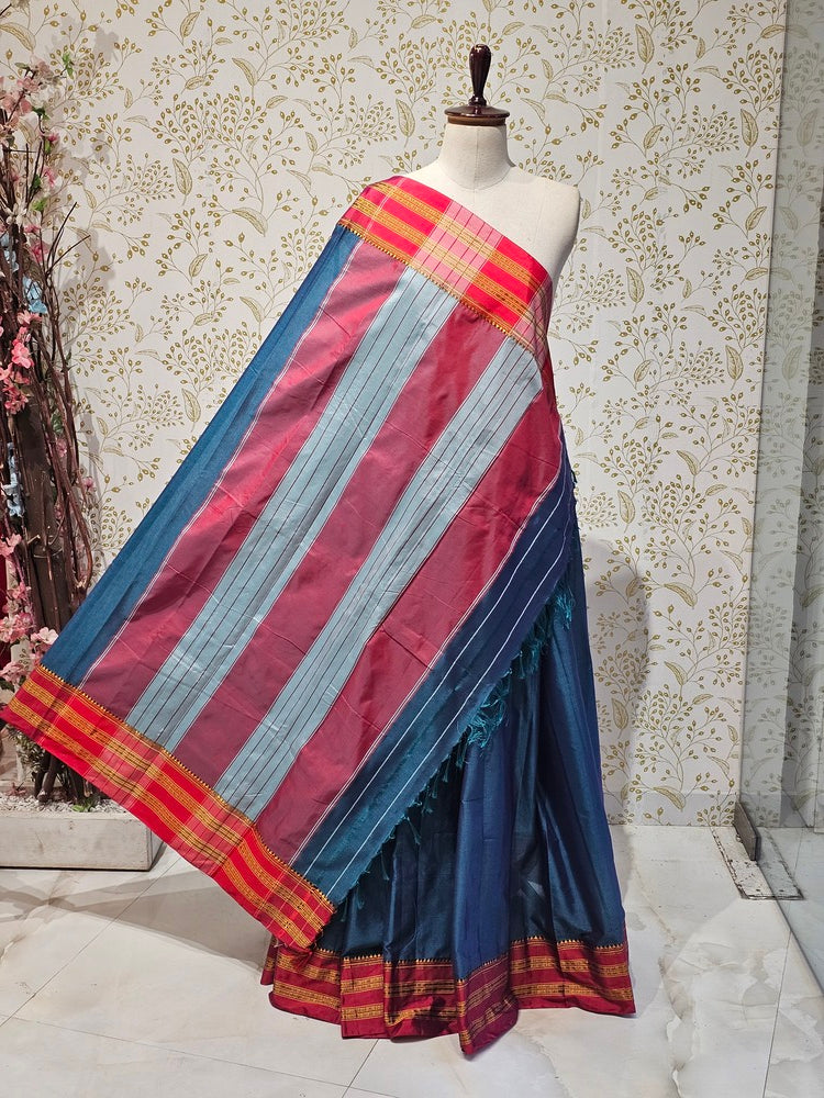 Narayanpeth Cotton Saree  Traditional Border & Lining Pallu